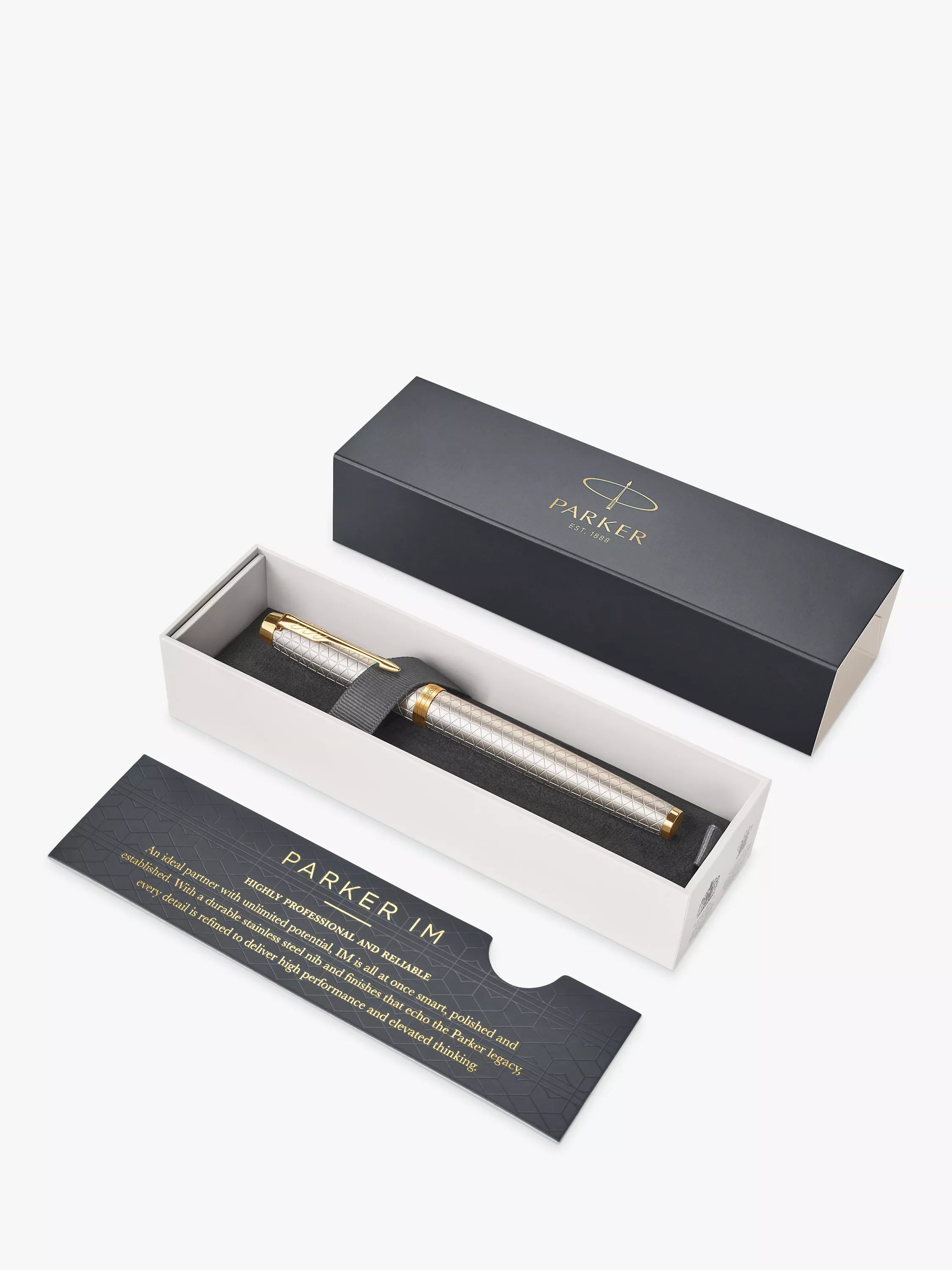 PARKER IM Premium Chiselled Rollerball Pen, grey gold-effect trim, imported from the UK