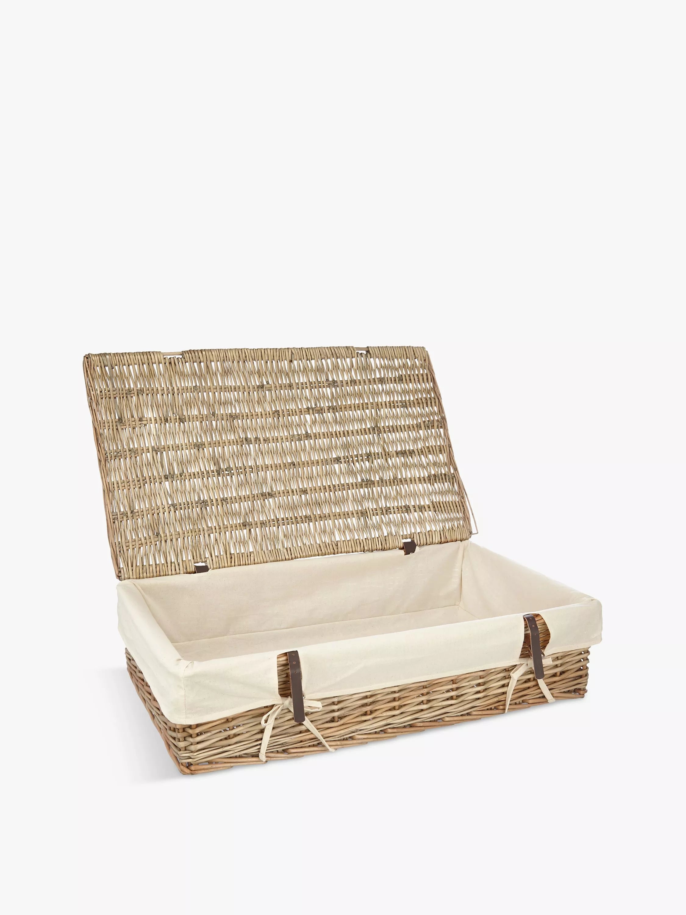 John Lewis underbed storage basket natural willow with leather straps - British product