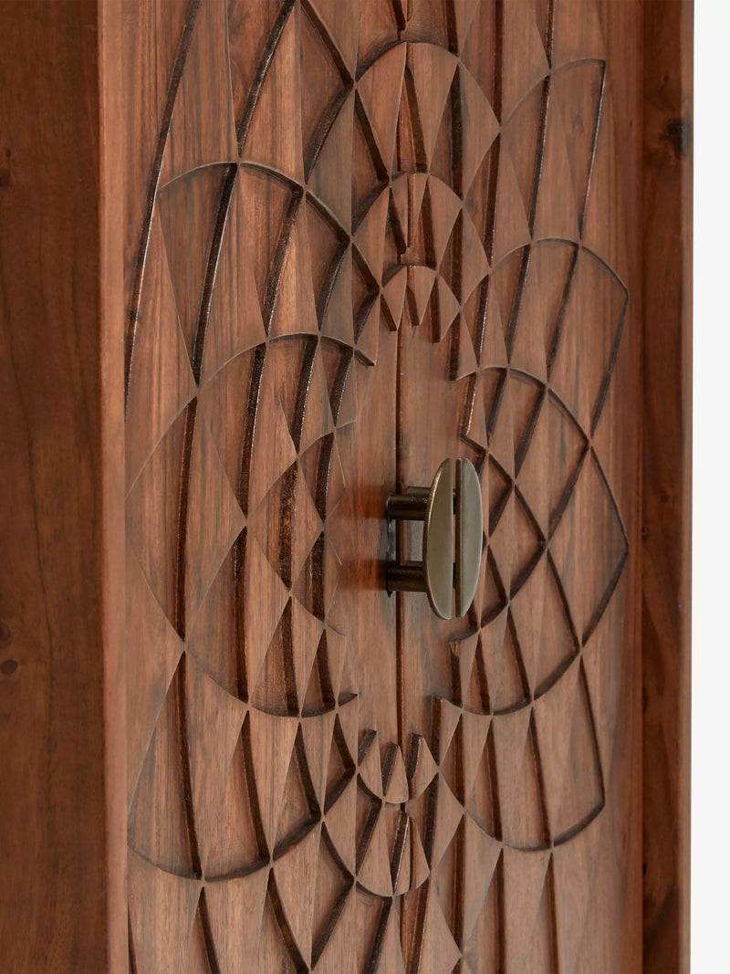 John Lewis Array wood storage cabinet, carved mandala pattern - British product