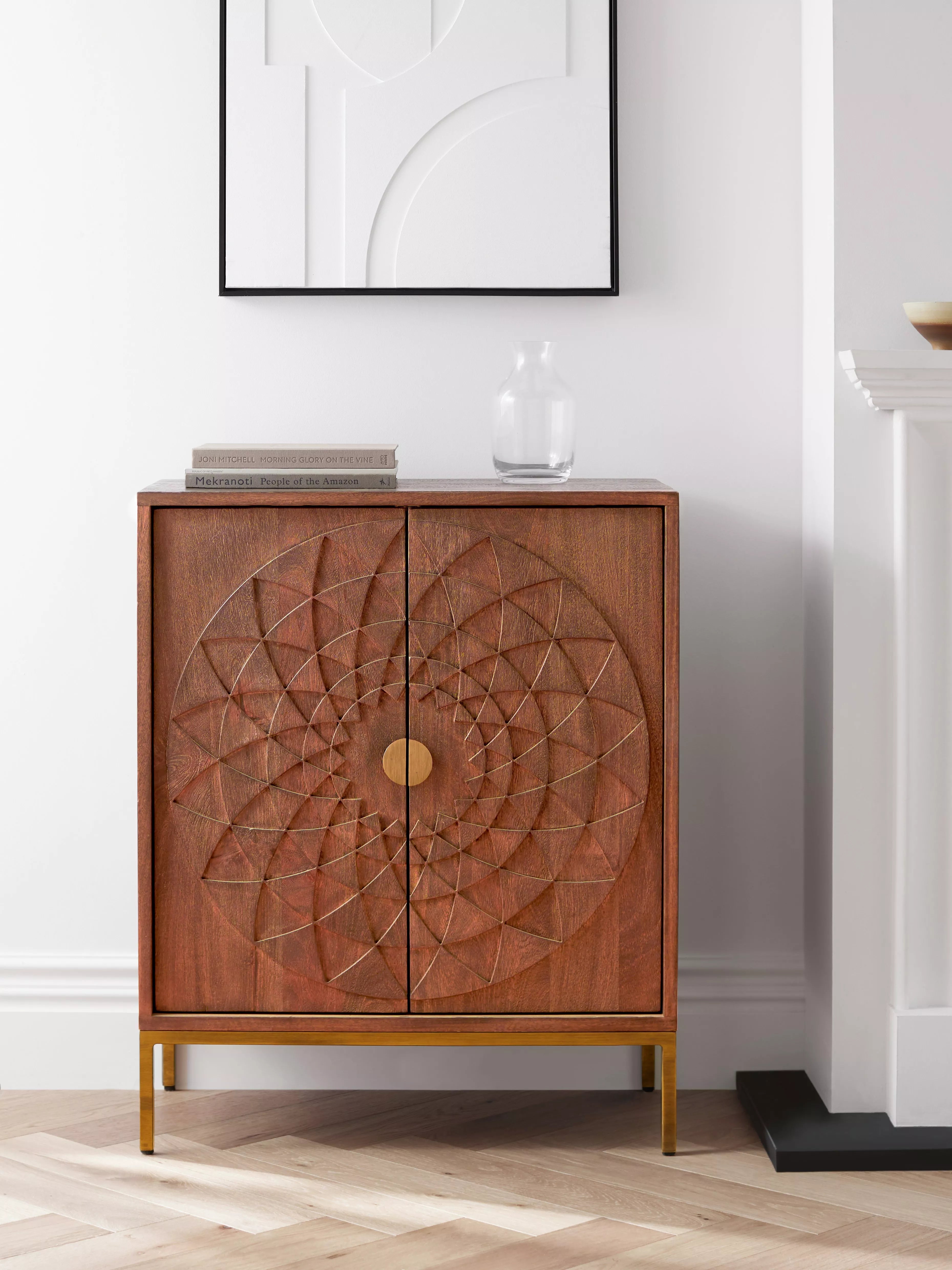 John Lewis Array wood storage cabinet, carved mandala pattern - British product