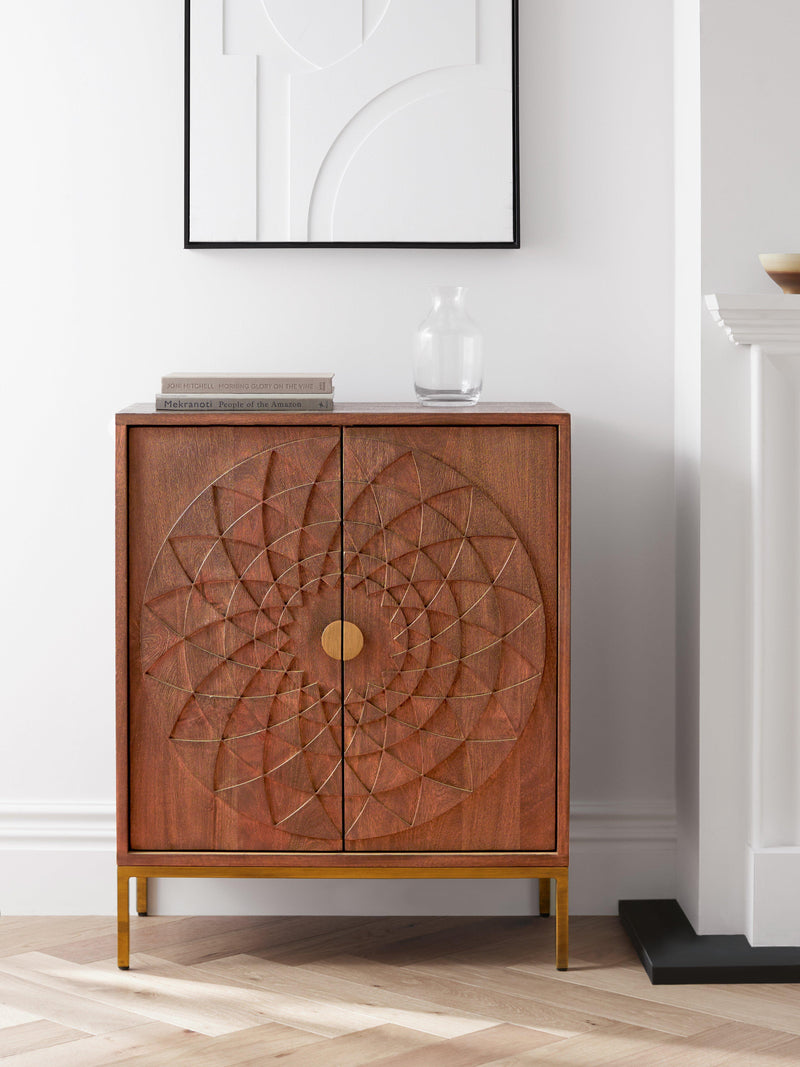 John Lewis Array wood storage cabinet, carved mandala pattern - British product