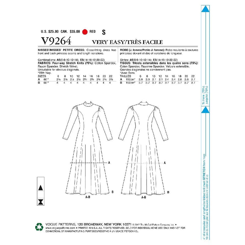 Vogue fit-and-flare dress sewing pattern 9264 (British brand)