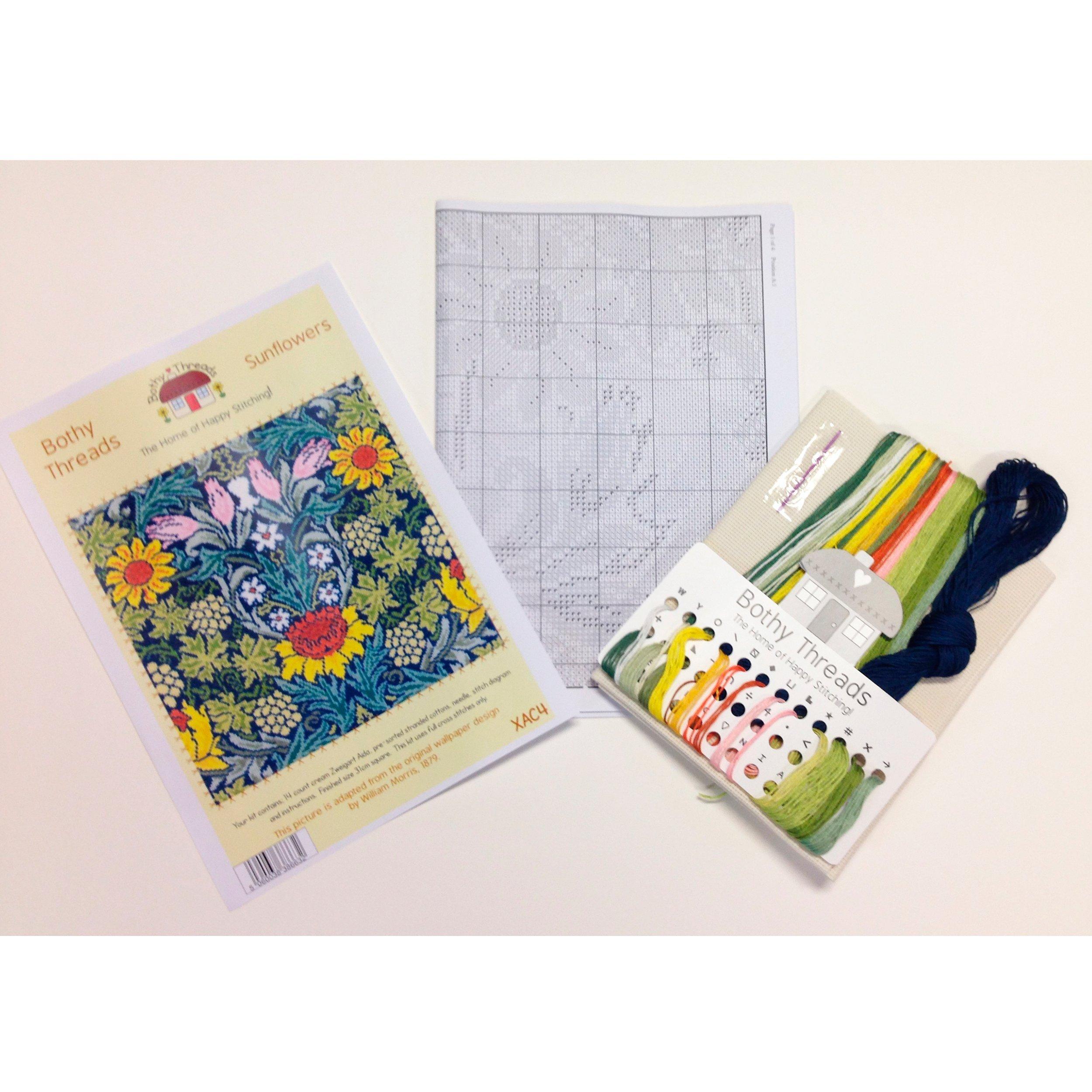 Bothy Threads William Morris Sunflower cross stitch kit 31cm, imported from the UK