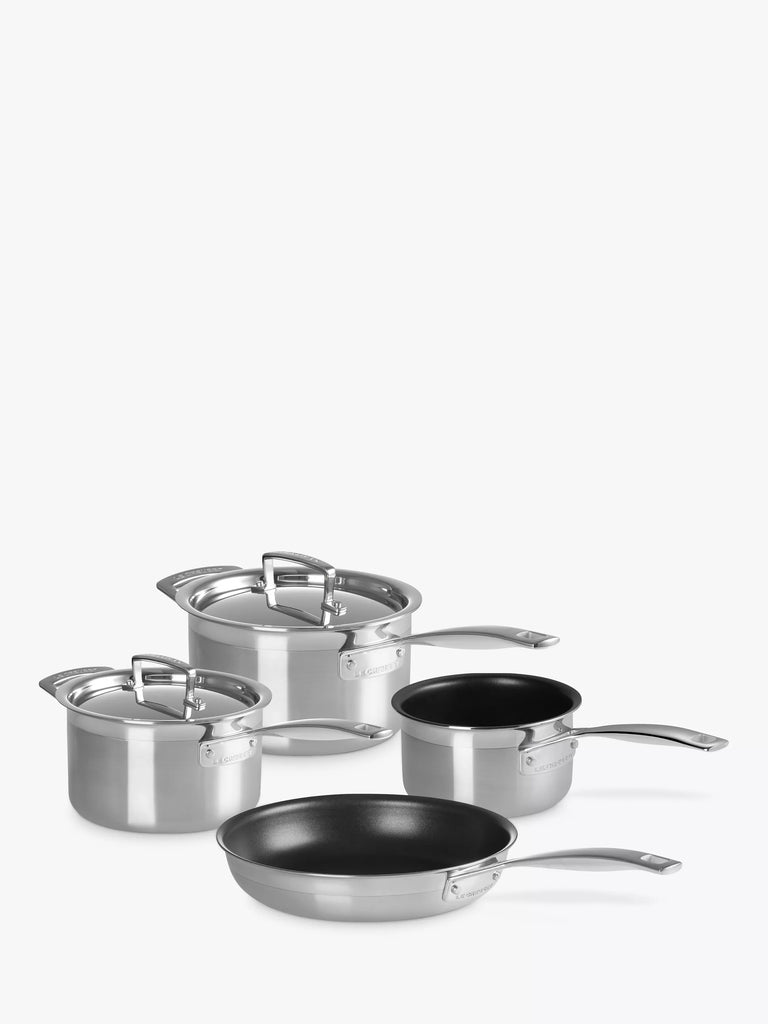 Le Creuset 3-Ply Stainless Steel Saucepans and Frying Pan Set, 4 Pieces