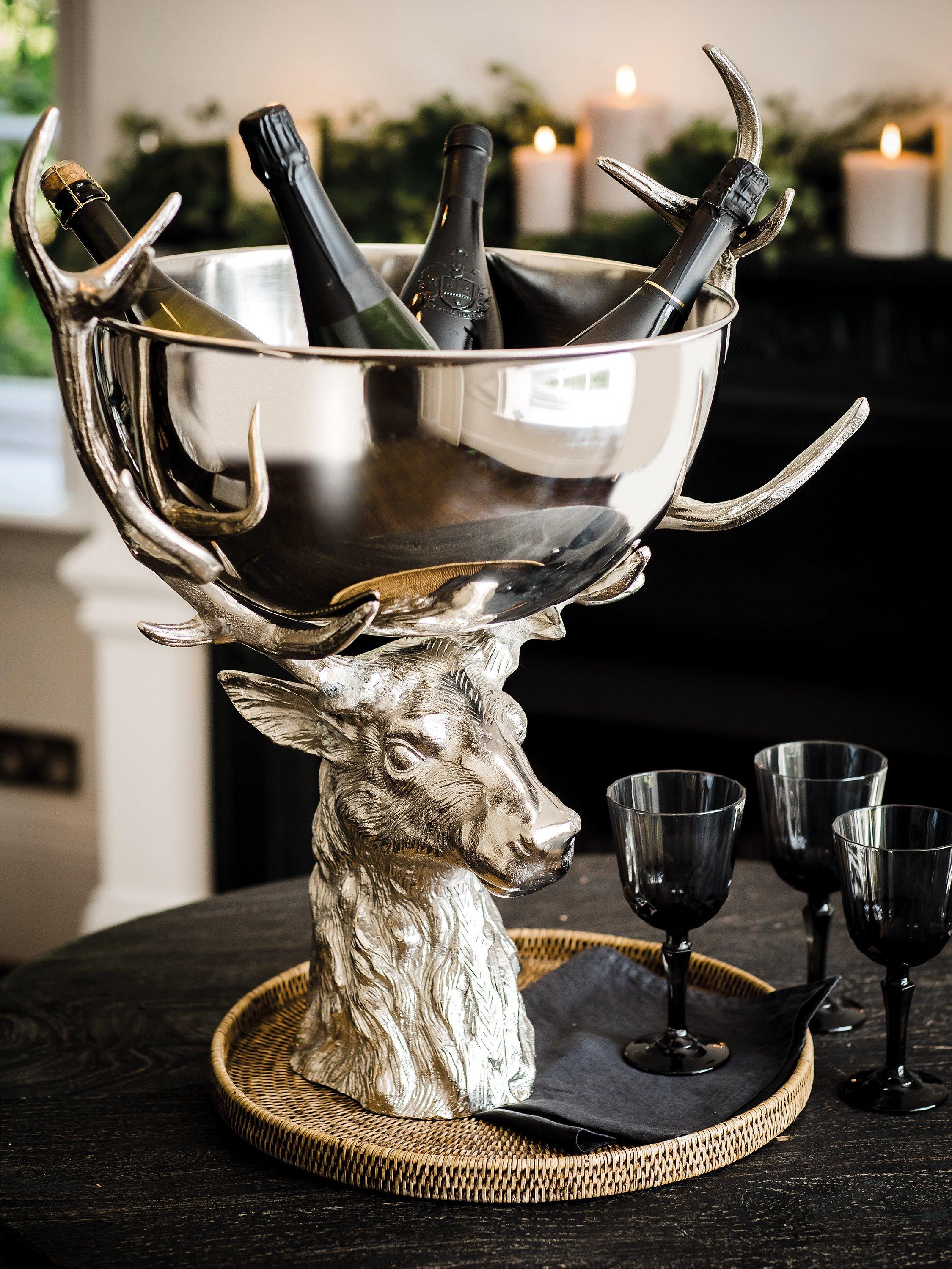 Culinary Concepts large stag head wine bowl silver, imported from the UK