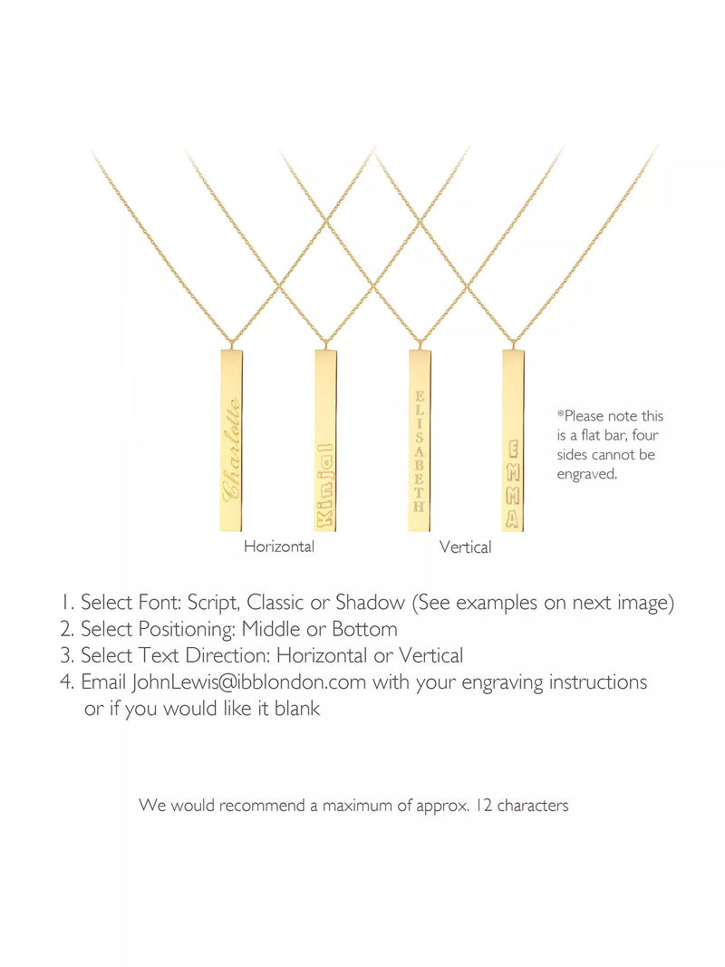 IBB vertical bar initial pendant necklace 9ct gold, UK version