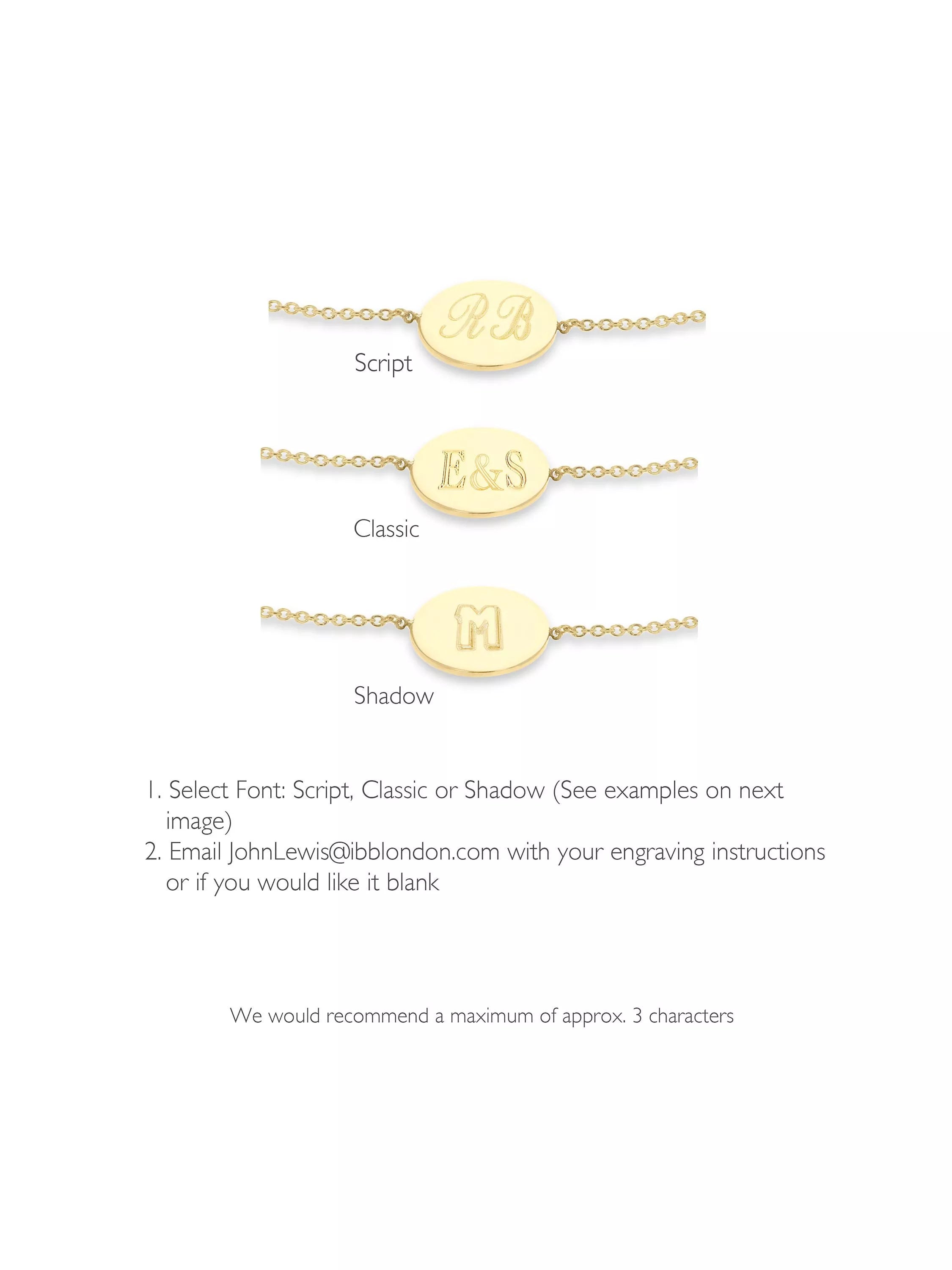 IBB 9ct gold disc initial bracelet, imported from the UK