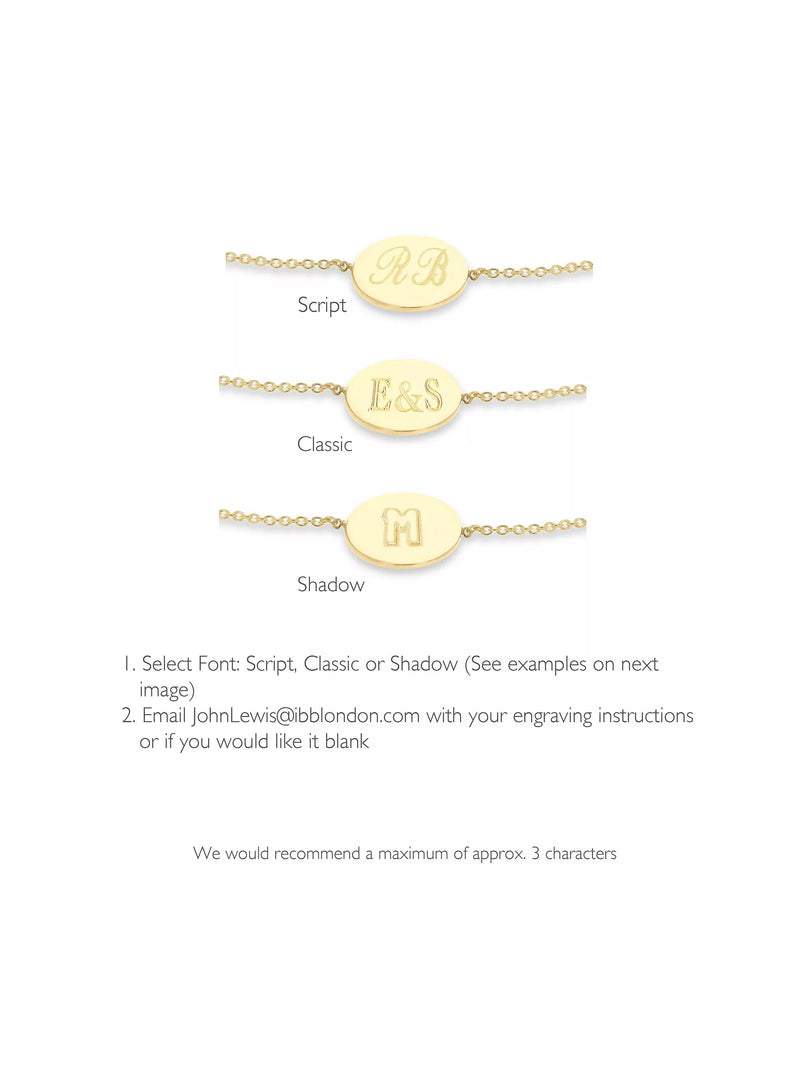 IBB 9ct gold disc initial bracelet, imported from the UK
