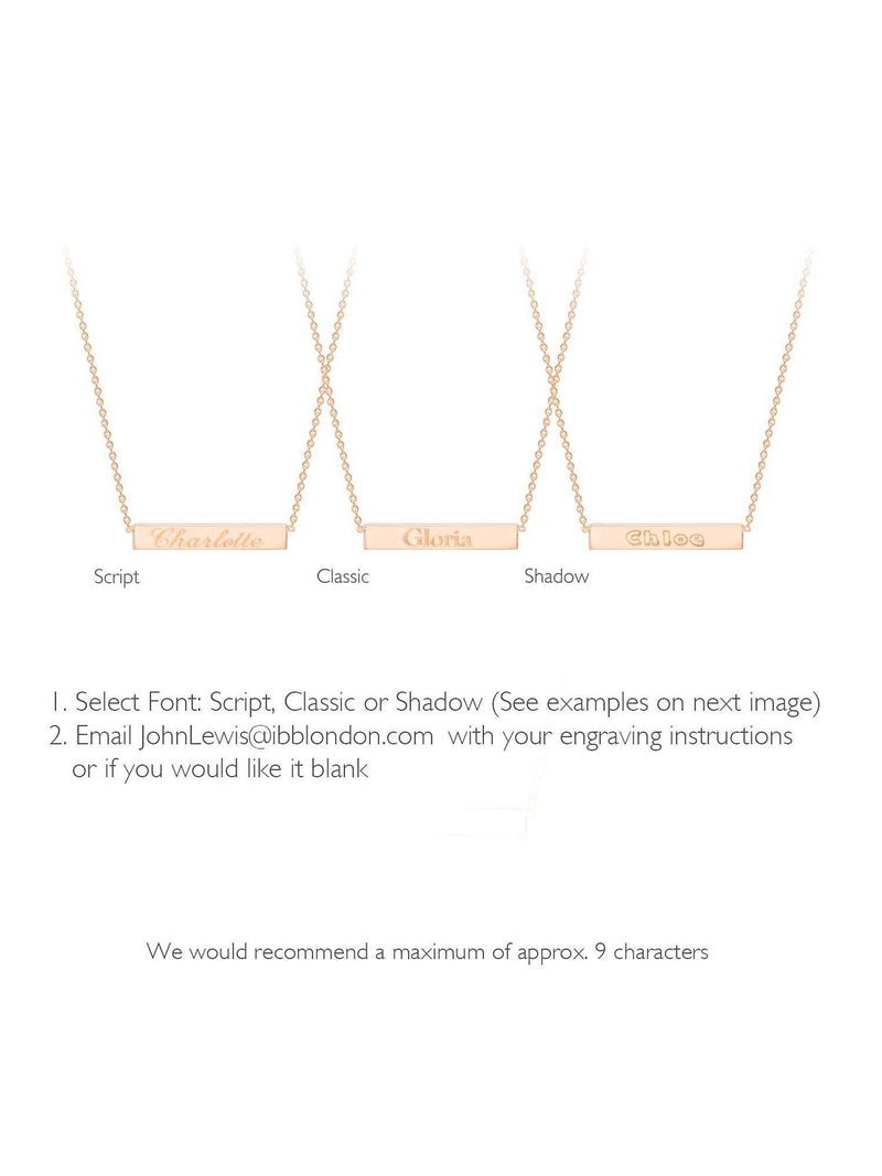 IBB personalised bar pendant necklace 9ct rose gold chain 41-43cm (British brand)