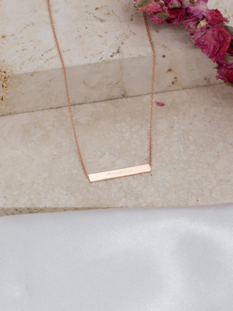 IBB personalised bar pendant necklace 9ct rose gold chain 41-43cm (British brand)