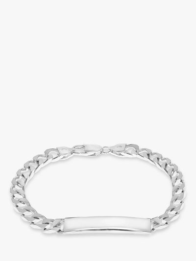 John Lewis IBB Personalised Sterling Silver ID Curb Chain Bracelet, Silver, 19cm- Buy online at McGrocer