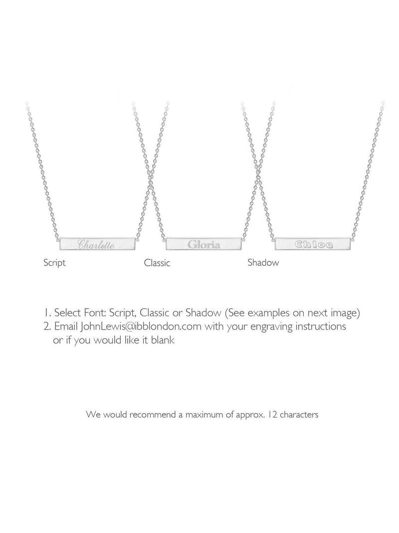 IBB personalised small horizontal bar initial pendant necklace in silver, UK version