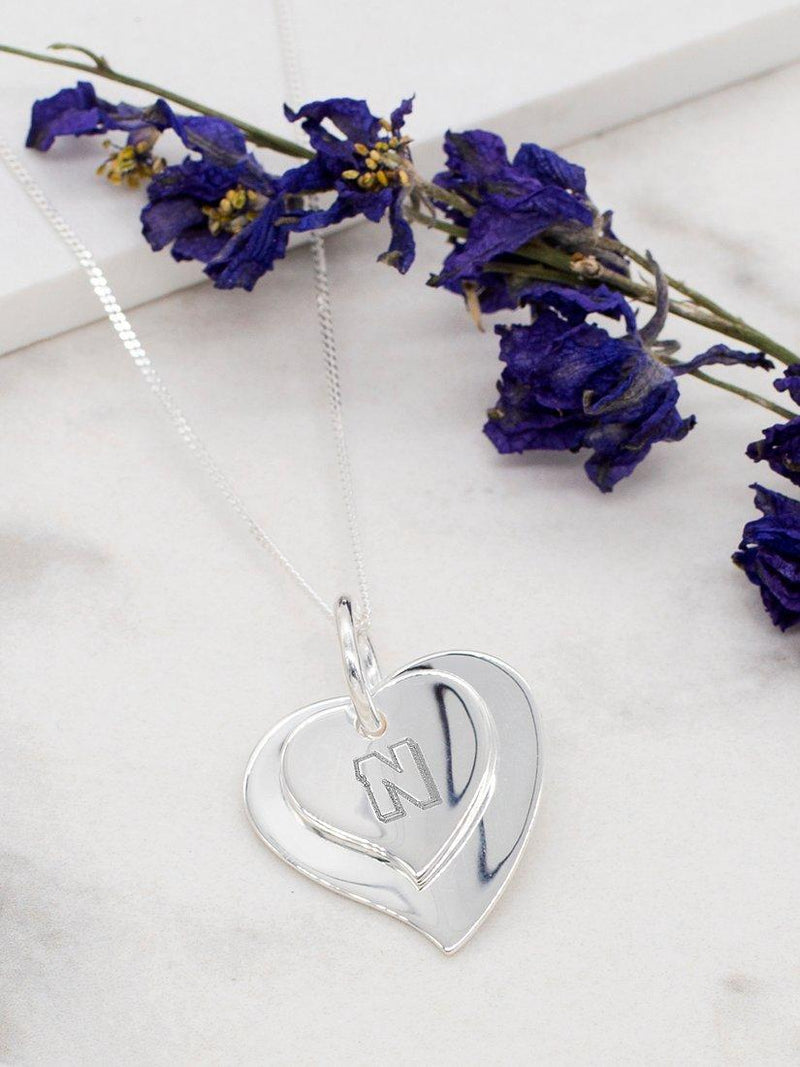 IBB personalised sterling silver double heart necklace 46cm (British brand)