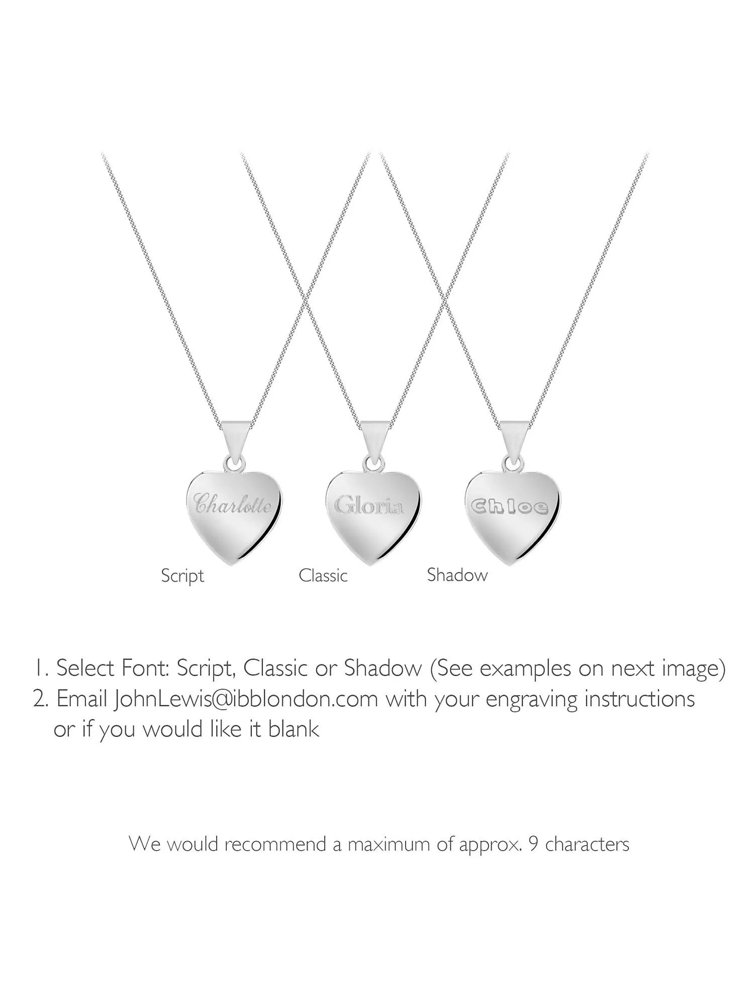 IBB personalised sterling silver heart necklace, UK version
