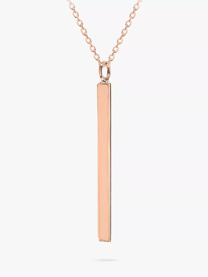 IBB Personalised Vertical Bar Initial Pendant Necklace, Rose Gold