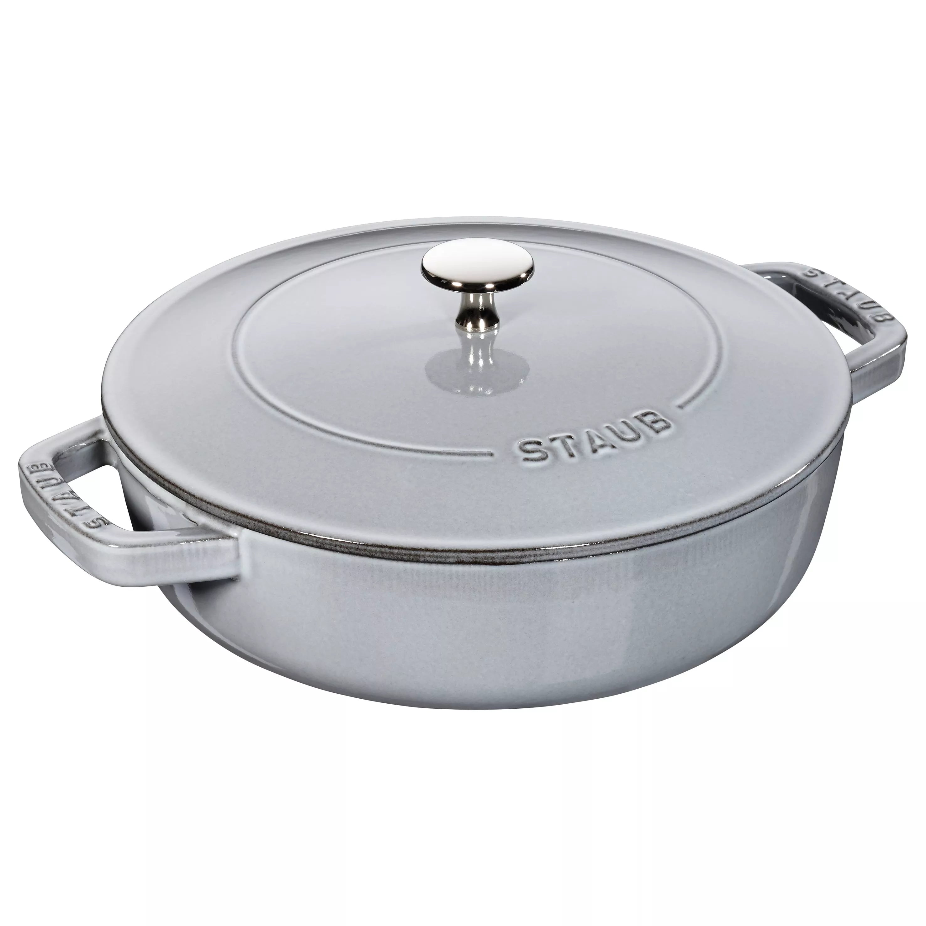 STAUB Round Cast Iron Saute Pan with Chistera Lid, 24cm - Graphite Grey
