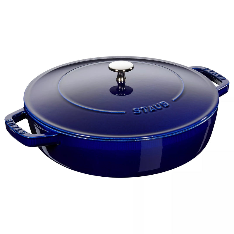 STAUB Round Cast Iron Saute Pan with Chistera Lid, 24cm - Dark Blue