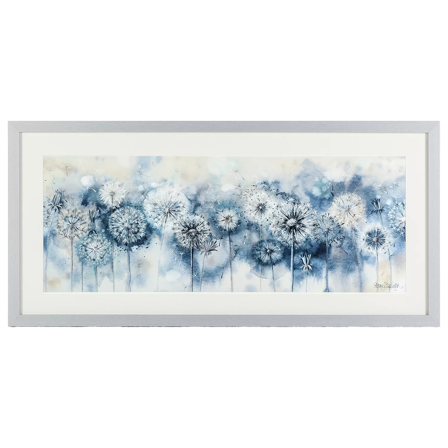 John Lewis blue dandelion embellished framed print 50x105cm - British product