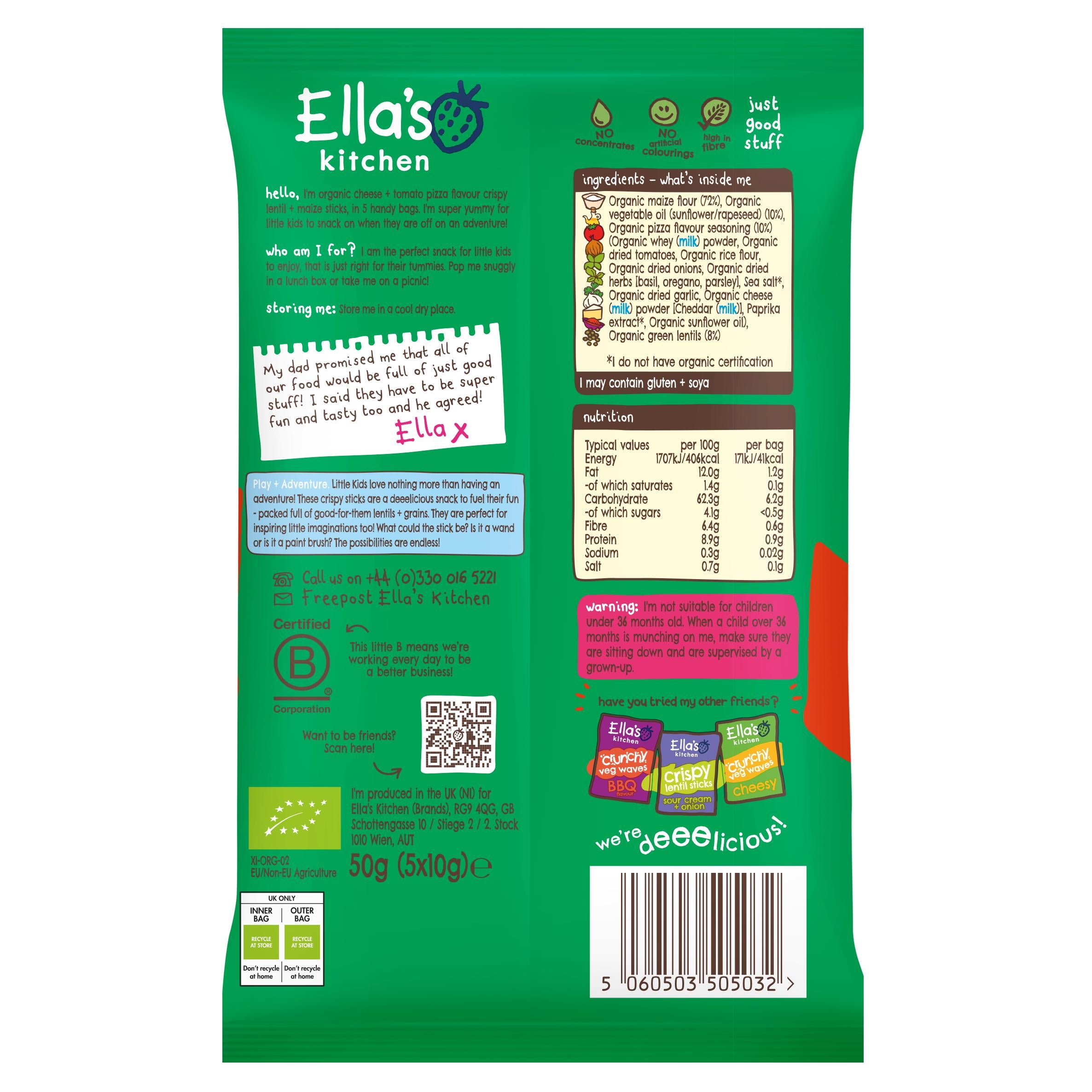 Ella's Kitchen organic pizza lentil crisps multipack 5x10g (British brand)