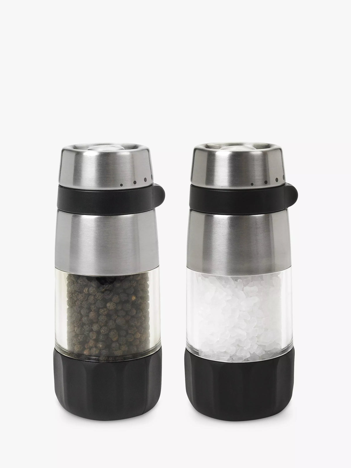 OXO salt and pepper grinders set stainless steel acrylic (British brand)