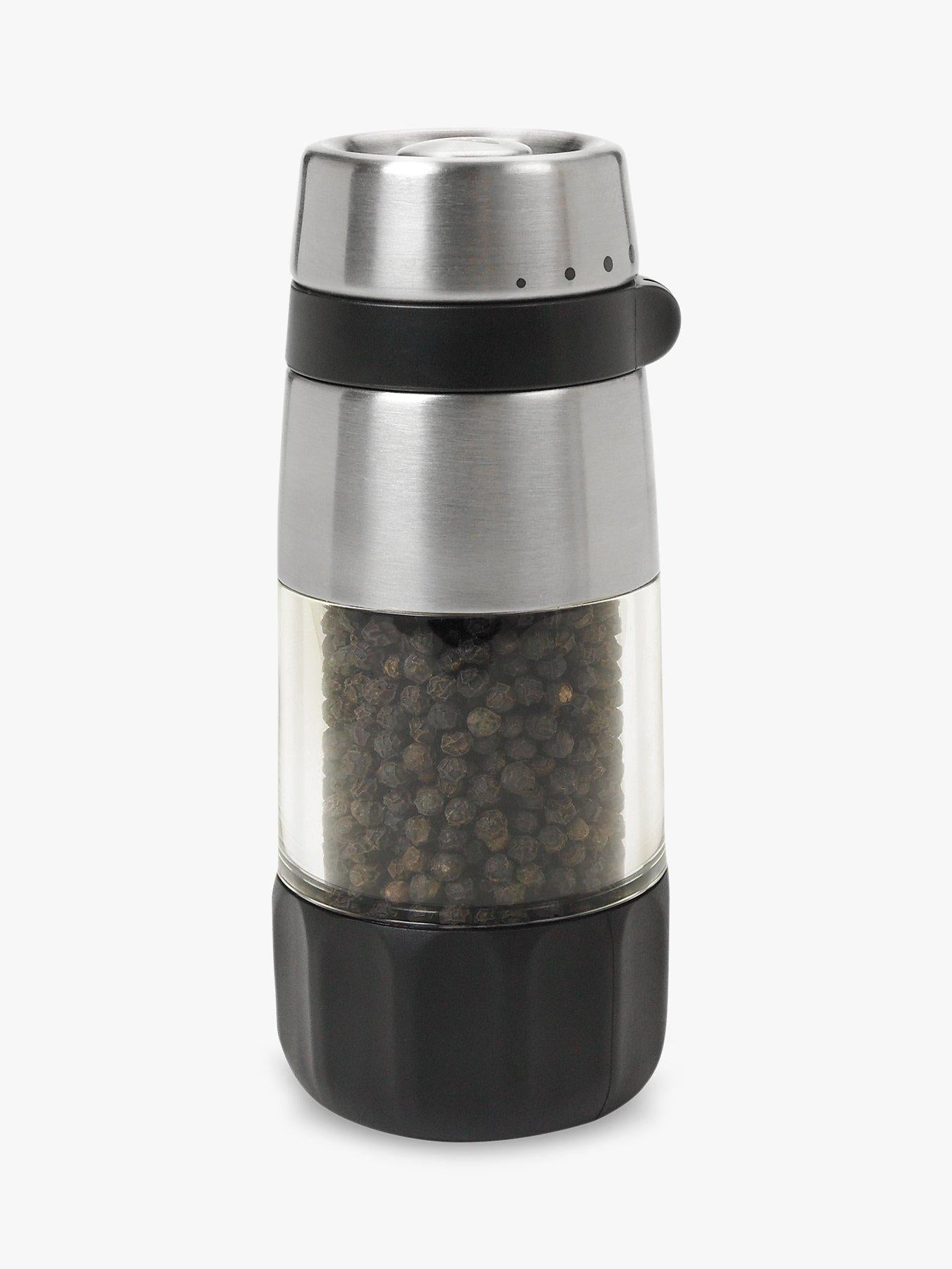 OXO salt and pepper grinders set stainless steel acrylic (British brand)
