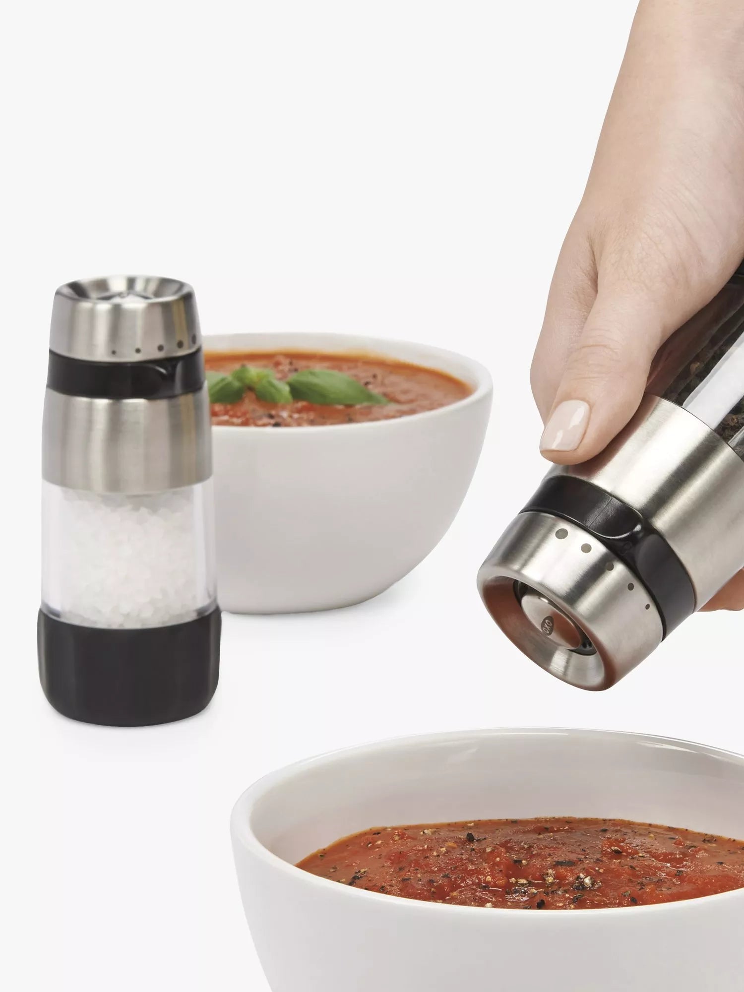 OXO salt and pepper grinders set stainless steel acrylic (British brand)