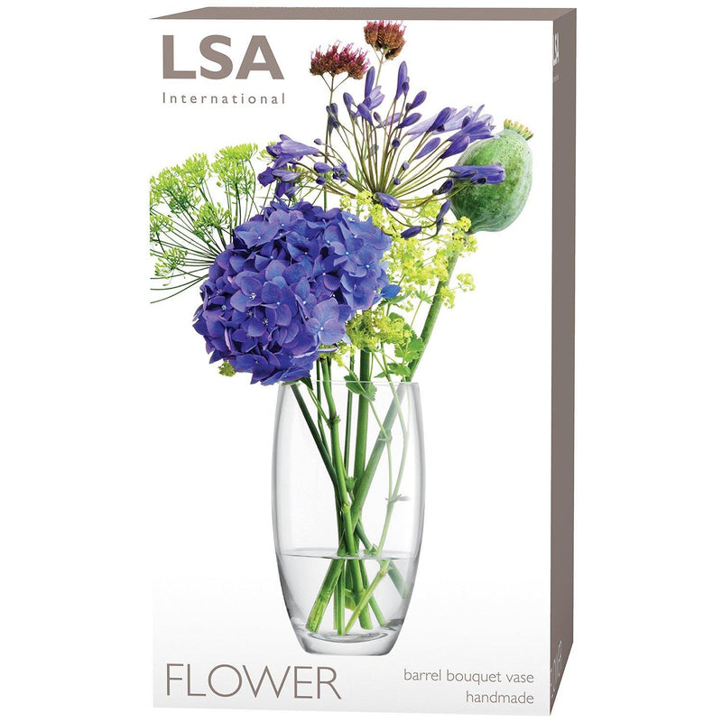 LSA International clear flower barrel vase H20cm, UK version