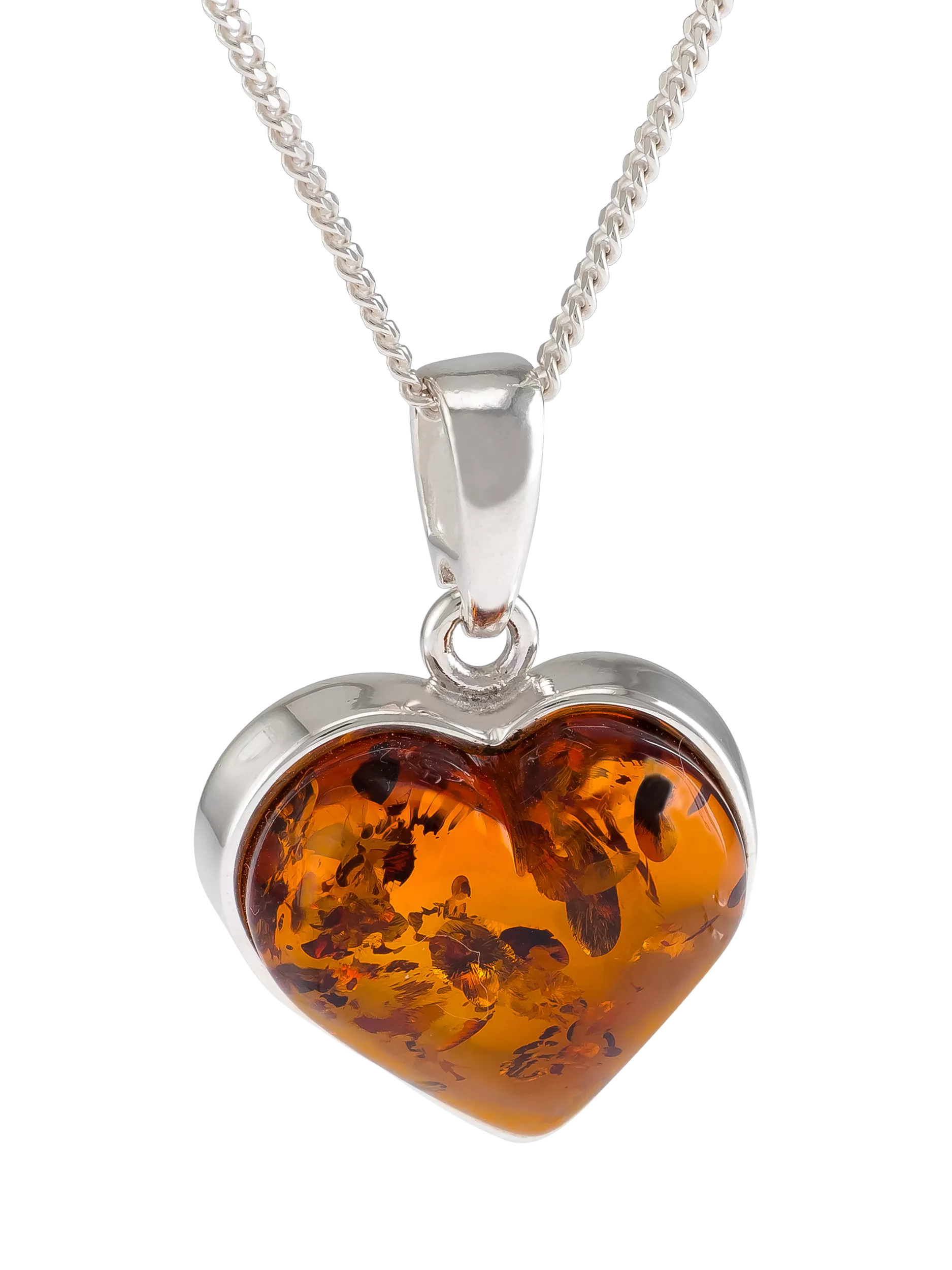 Be-Jewelled amber heart pendant necklace sterling silver (British brand)