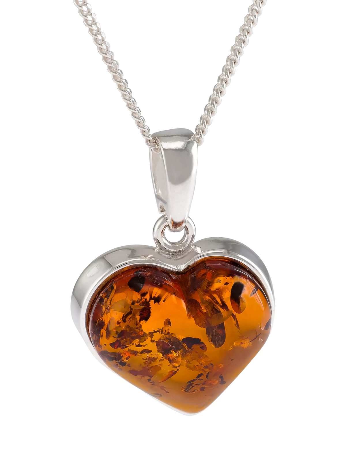 Be-Jewelled amber heart pendant necklace sterling silver (British brand)