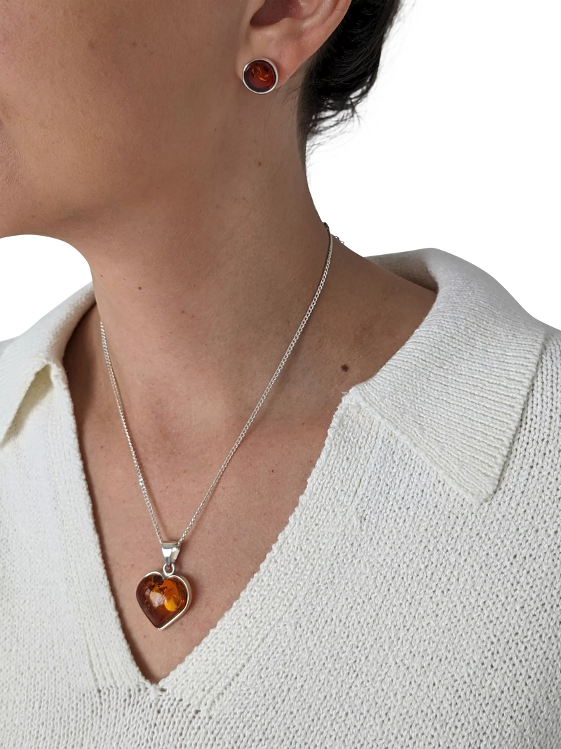 Be-Jewelled amber heart pendant necklace sterling silver (British brand)