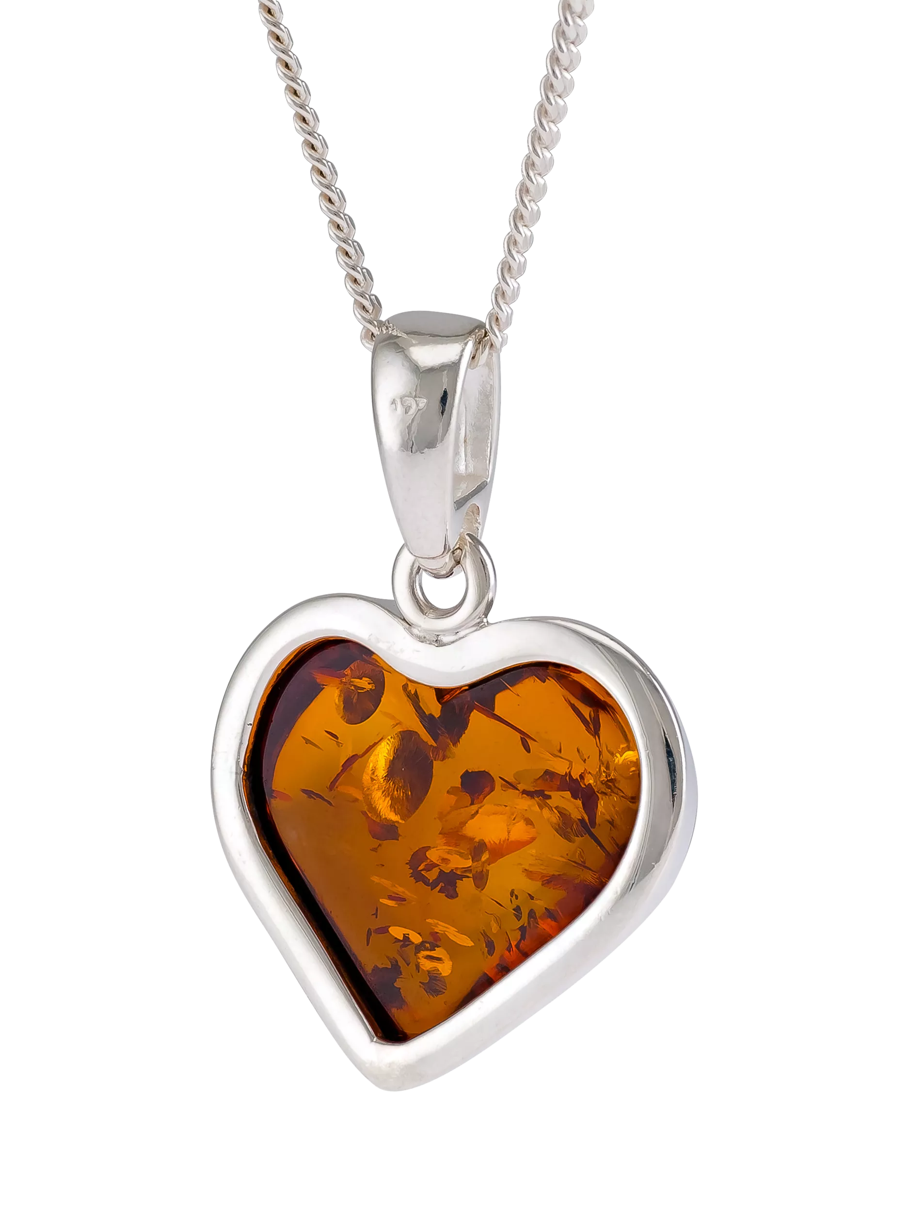 Be-Jewelled amber heart pendant necklace sterling silver (British brand)