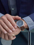 Citizen Eco-Drive chronograph watch, blue dial, brown leather strap (British brand)