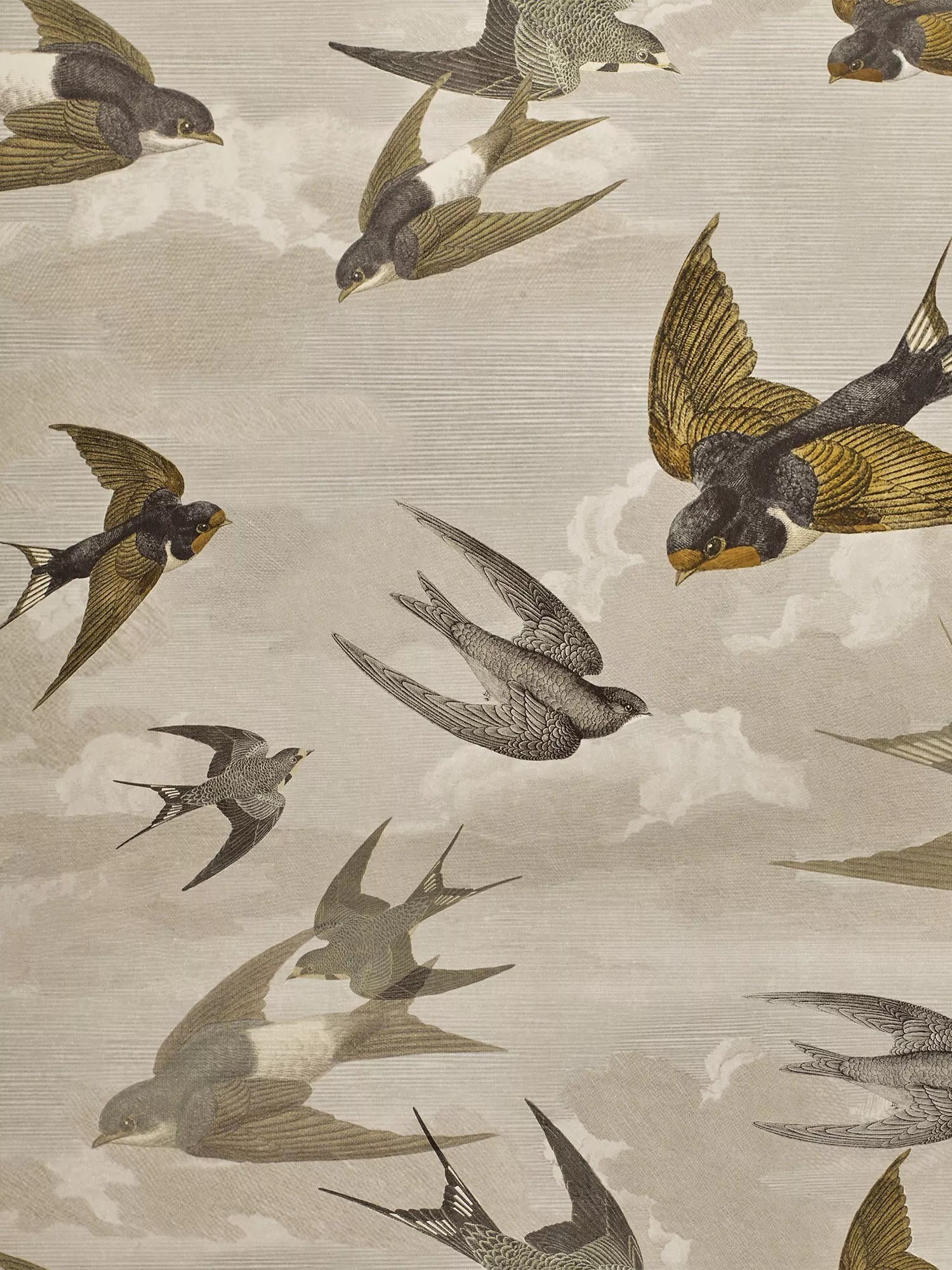 Swallows Design Wallpaper in Sepia - Non-Woven Ground