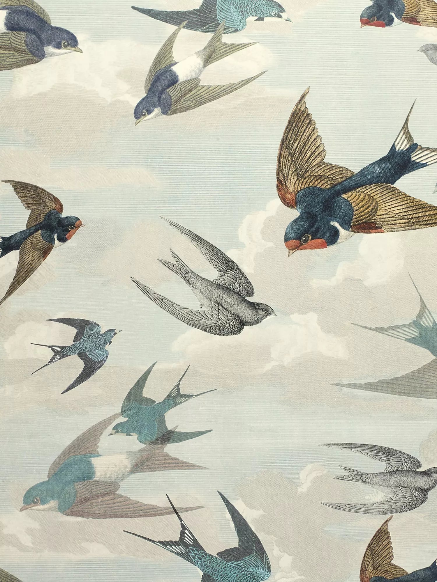 Swallows Design Wallpaper in Sepia - Non-Woven Ground