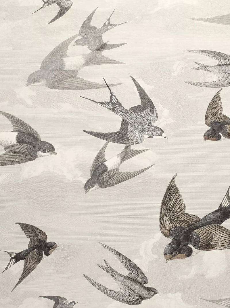 Swallows Design Wallpaper in Sepia - Non-Woven Ground