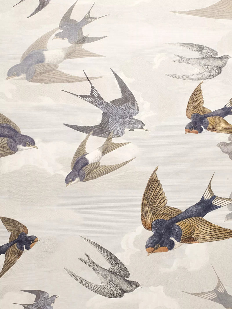 Swallows Design Wallpaper in Sepia - Non-Woven Ground