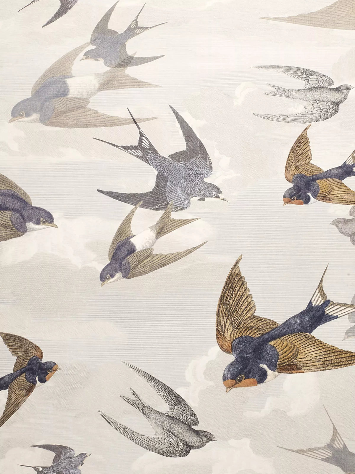 Swallows Design Wallpaper in Sepia - Non-Woven Ground
