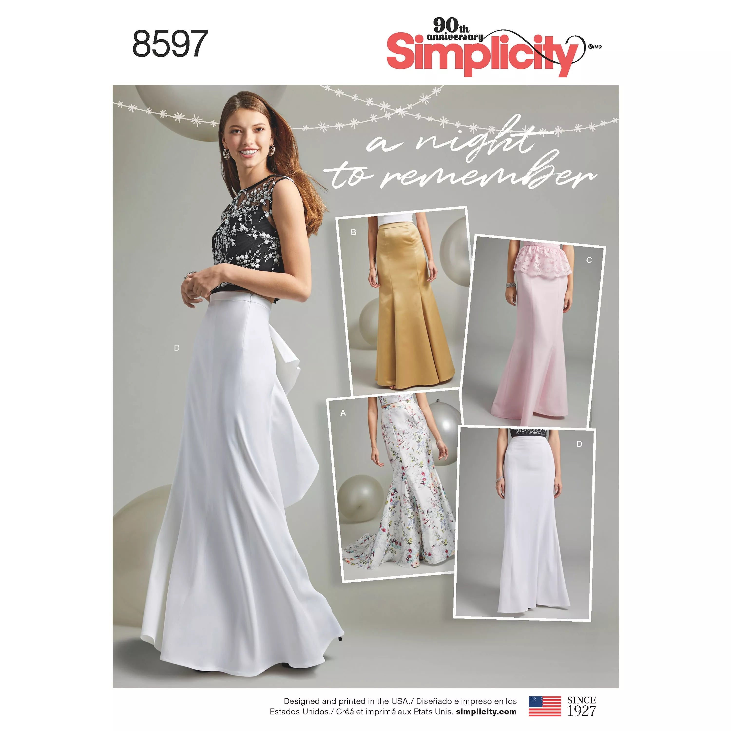 Simplicity sewing pattern special occasion skirts 8597, imported from the UK