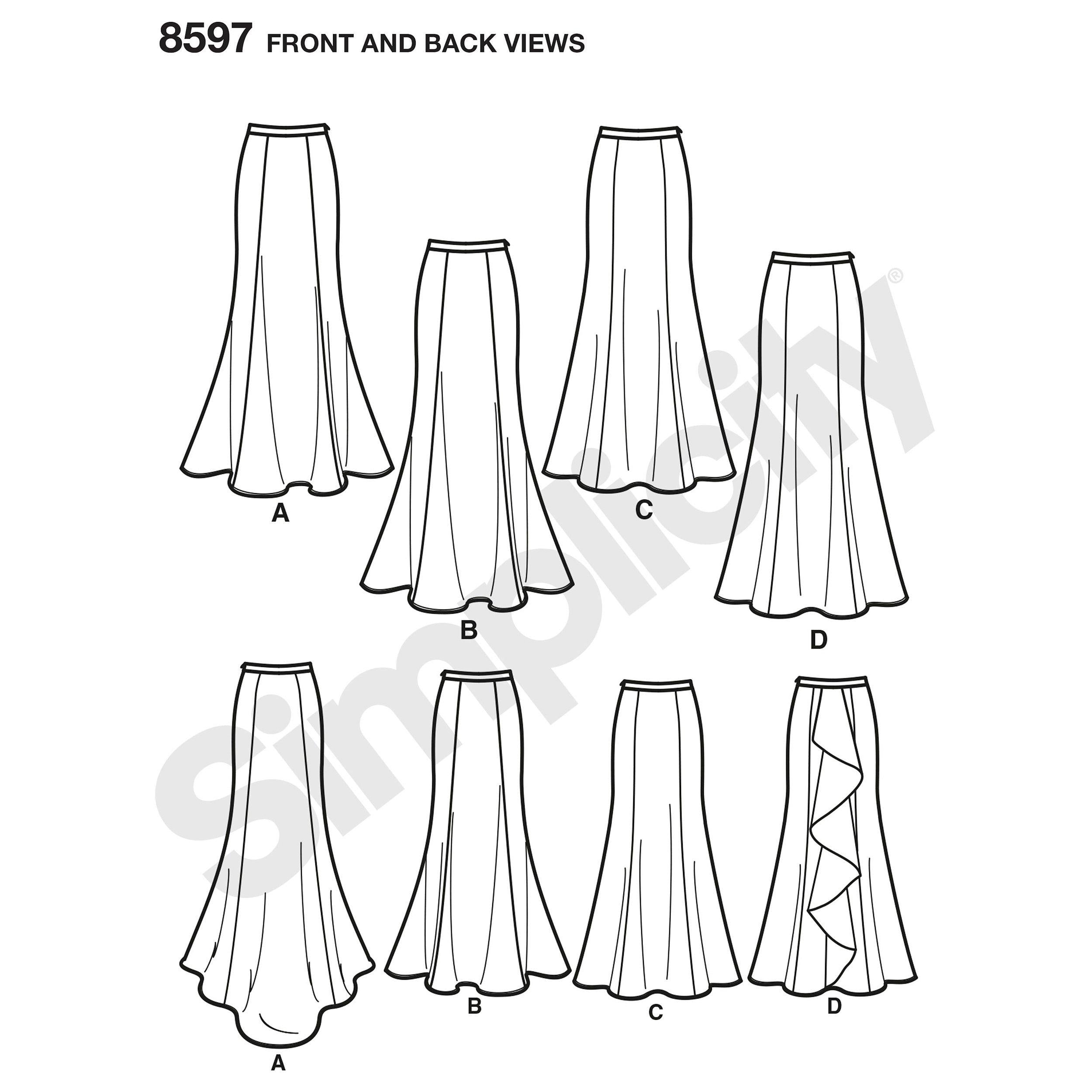 Simplicity sewing pattern special occasion skirts 8597, imported from the UK