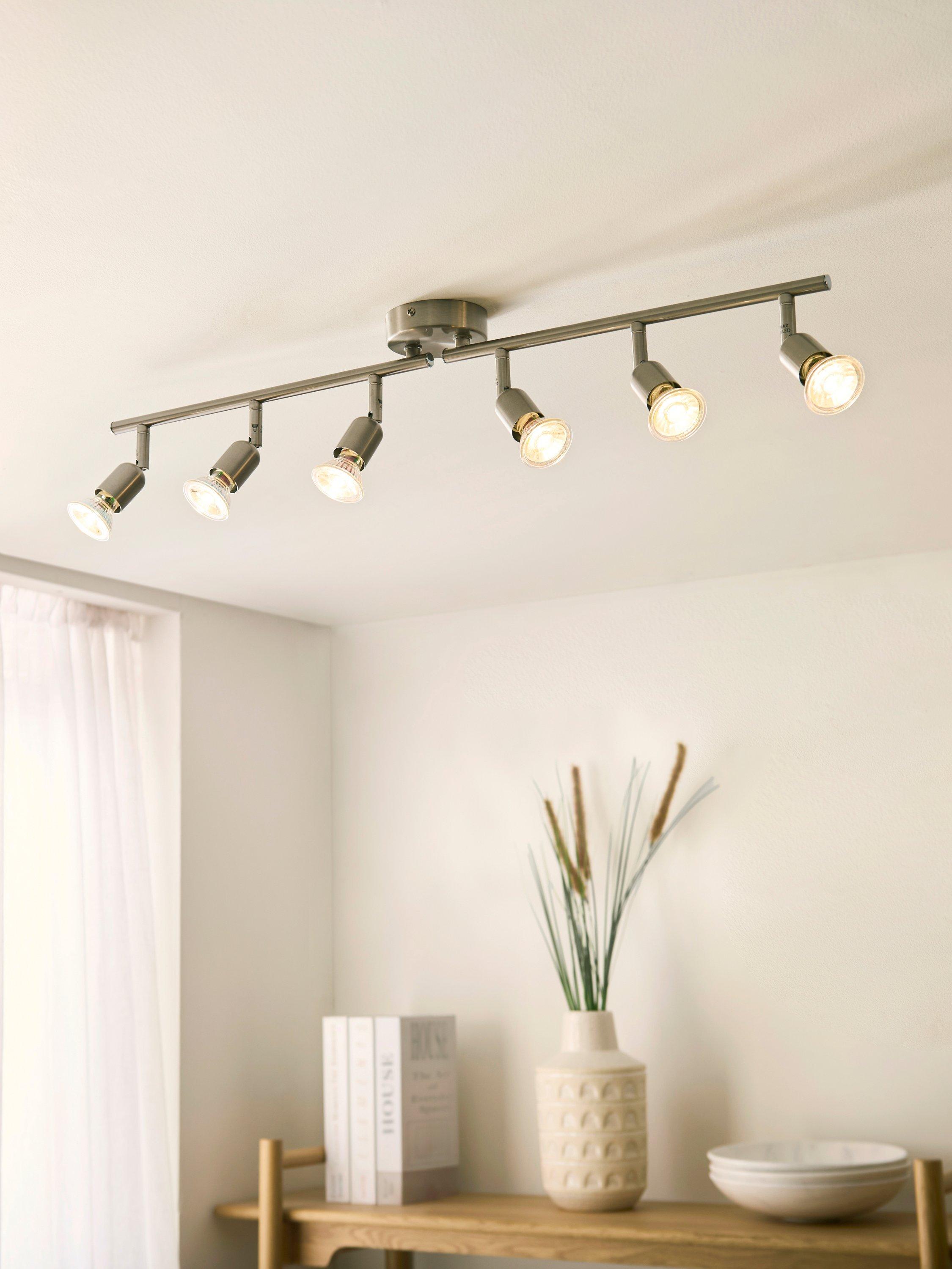 John Lewis Keely 6 spotlight ceiling bar brushed steel, imported from the UK