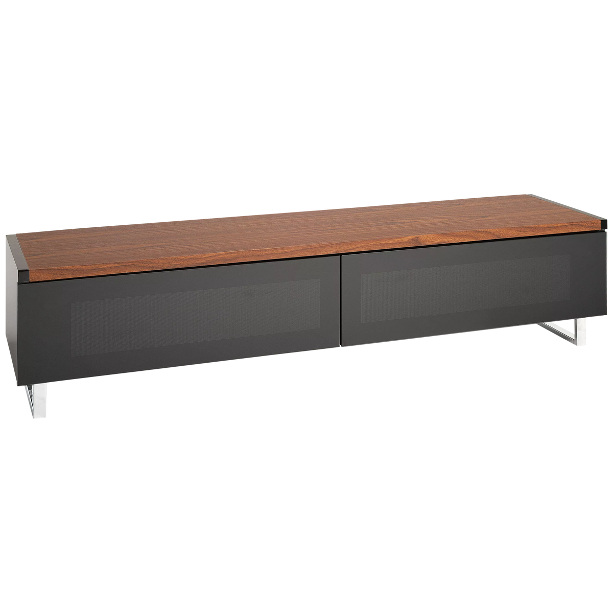 AVF Panorama PM160 TV stand with walnut veneer and chrome legs, imported from the UK
