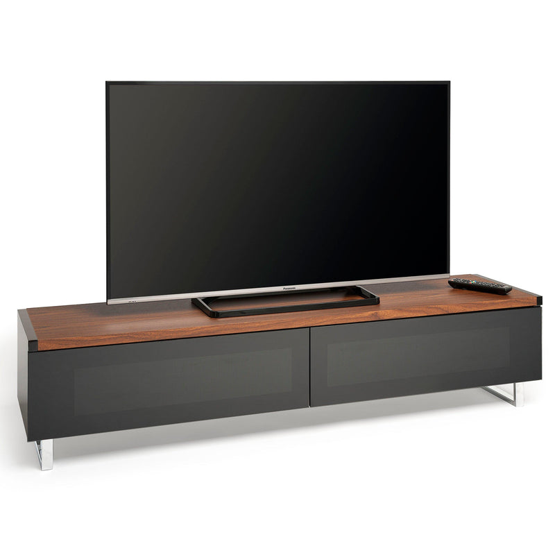 AVF Panorama PM160 TV stand with walnut veneer and chrome legs, imported from the UK