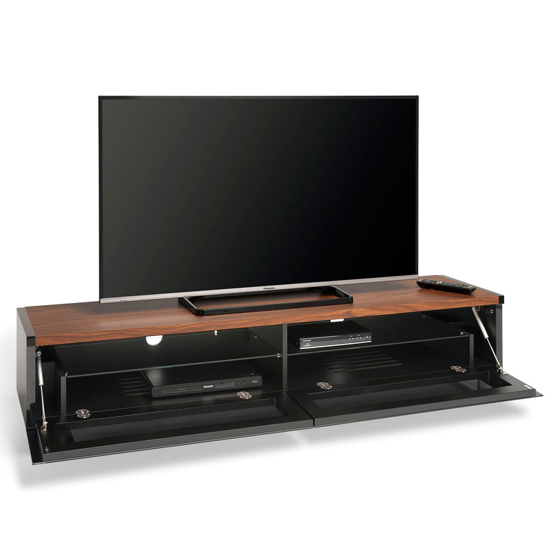 AVF Panorama PM160 TV stand with walnut veneer and chrome legs, imported from the UK