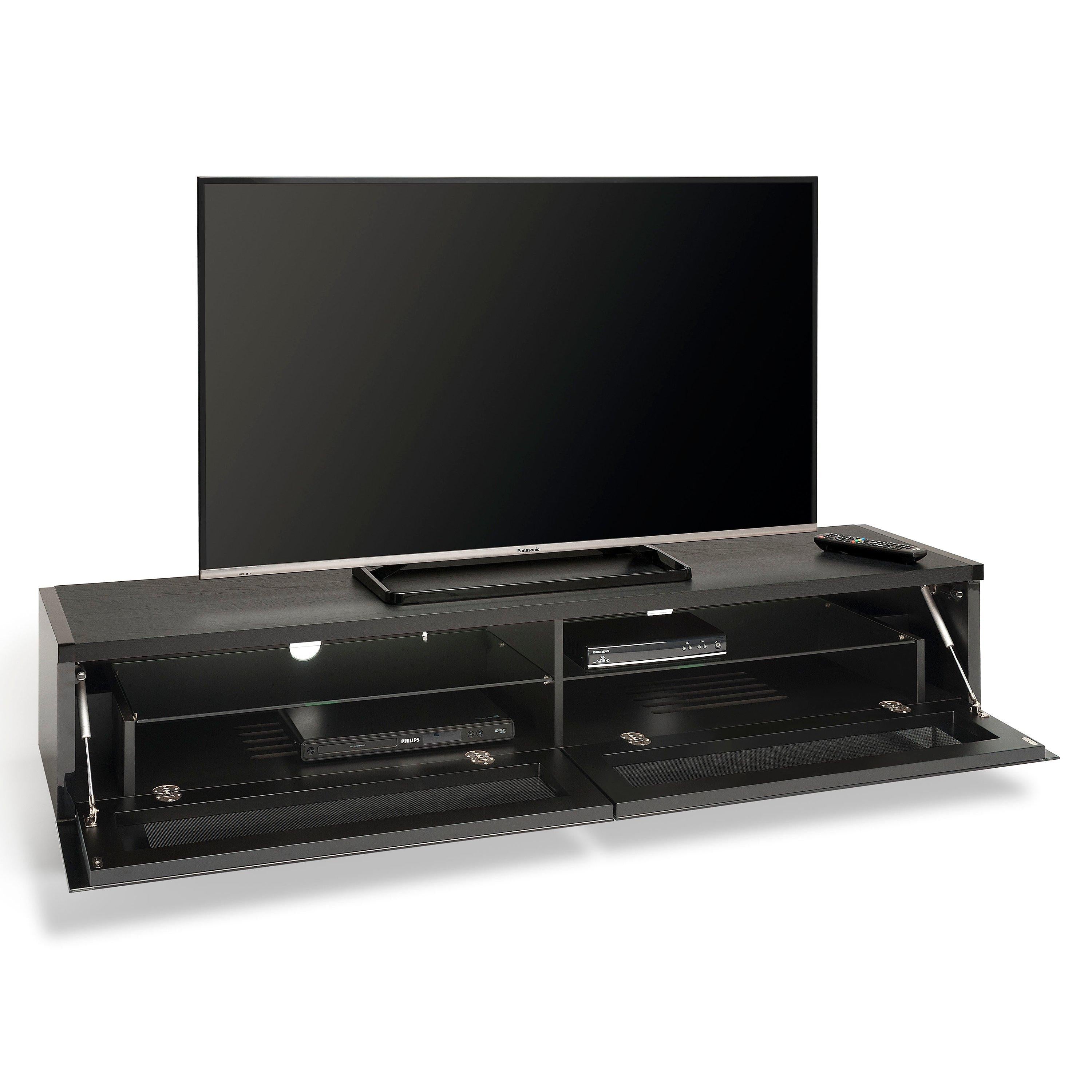 AVF Panorama PM160 TV stand with walnut veneer and chrome legs, imported from the UK