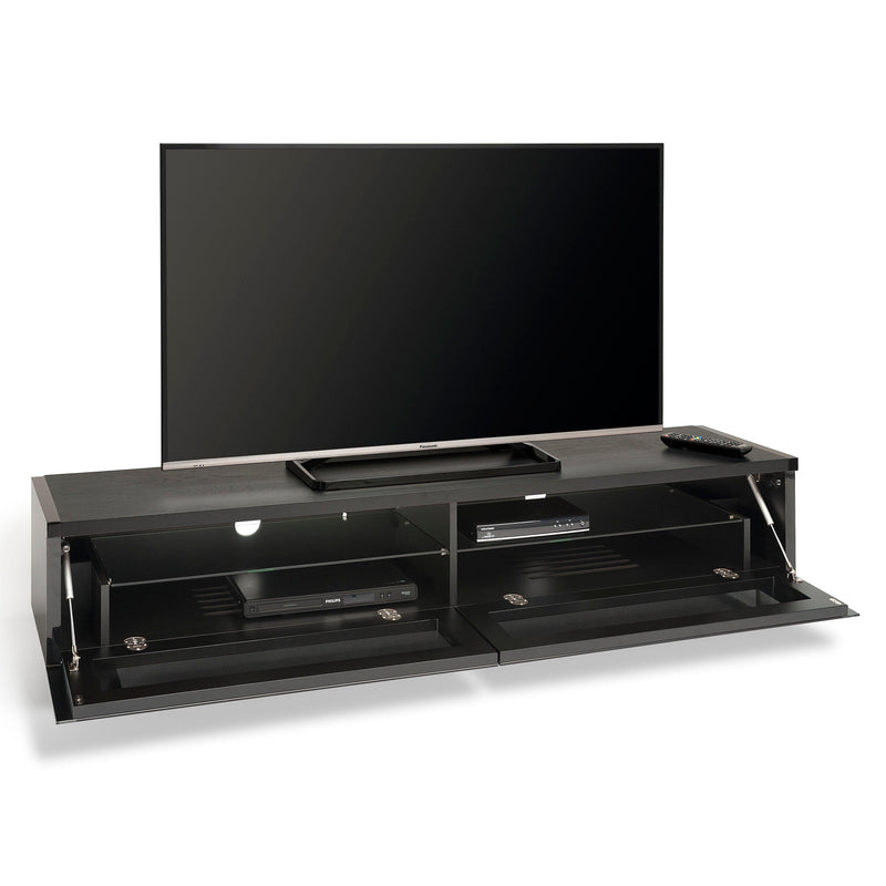 AVF Panorama PM160 TV stand with walnut veneer and chrome legs, imported from the UK