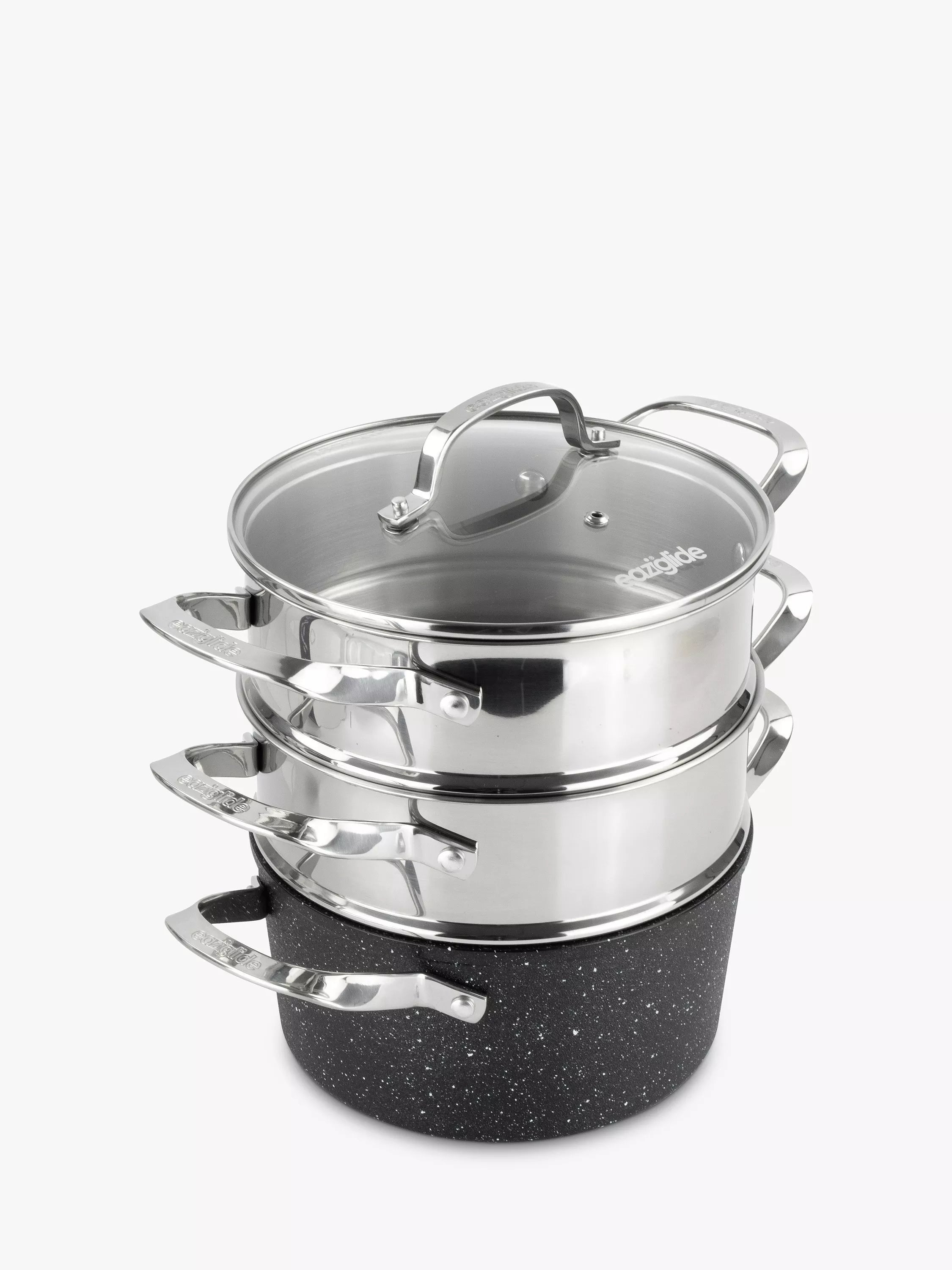 Eaziglide Neverstick2 Aluminium Non-Stick Pot 3-Tier Steamer Set - British product