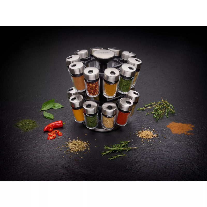 Cole & Mason filled spice rack carousel with 20 jars - British product