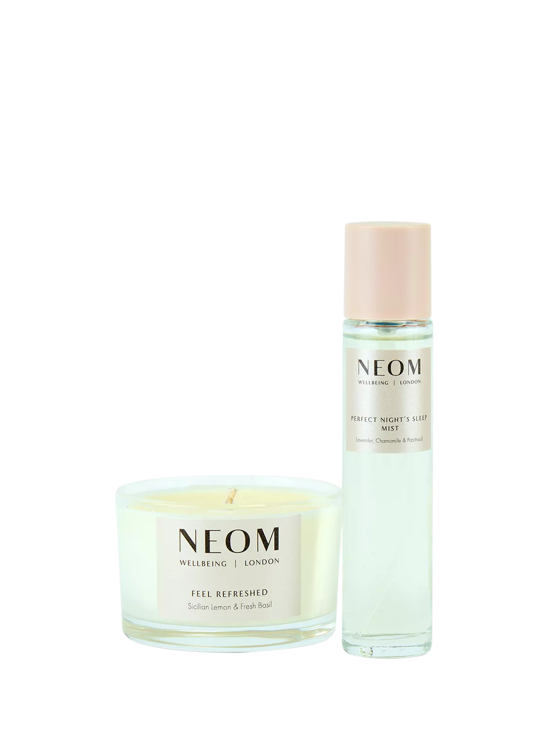 NEOM Wellbeing London day and night gift set with candle and mist, UK version