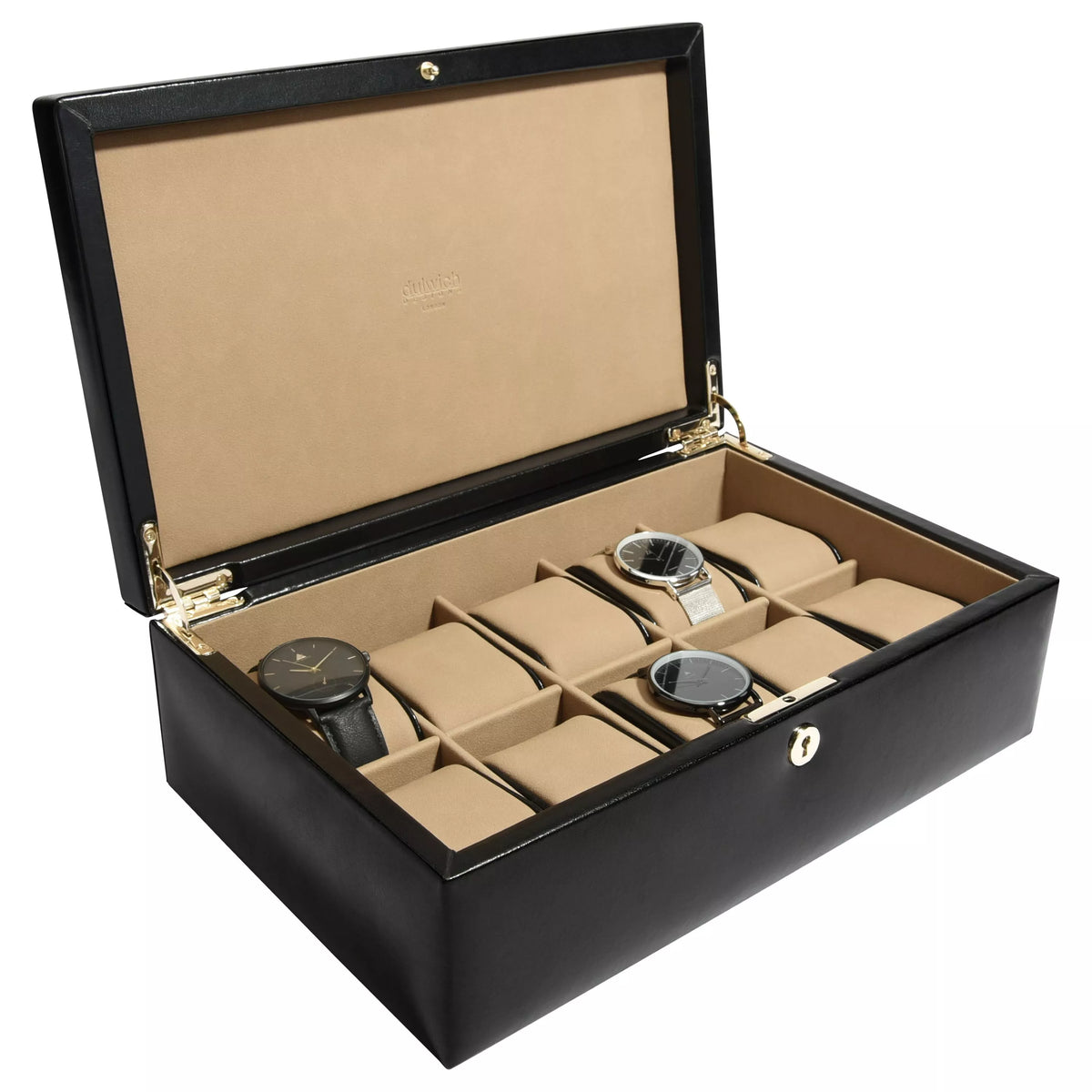 Dulwich Designs Windsor leather 10 piece watch box, imported from the UK