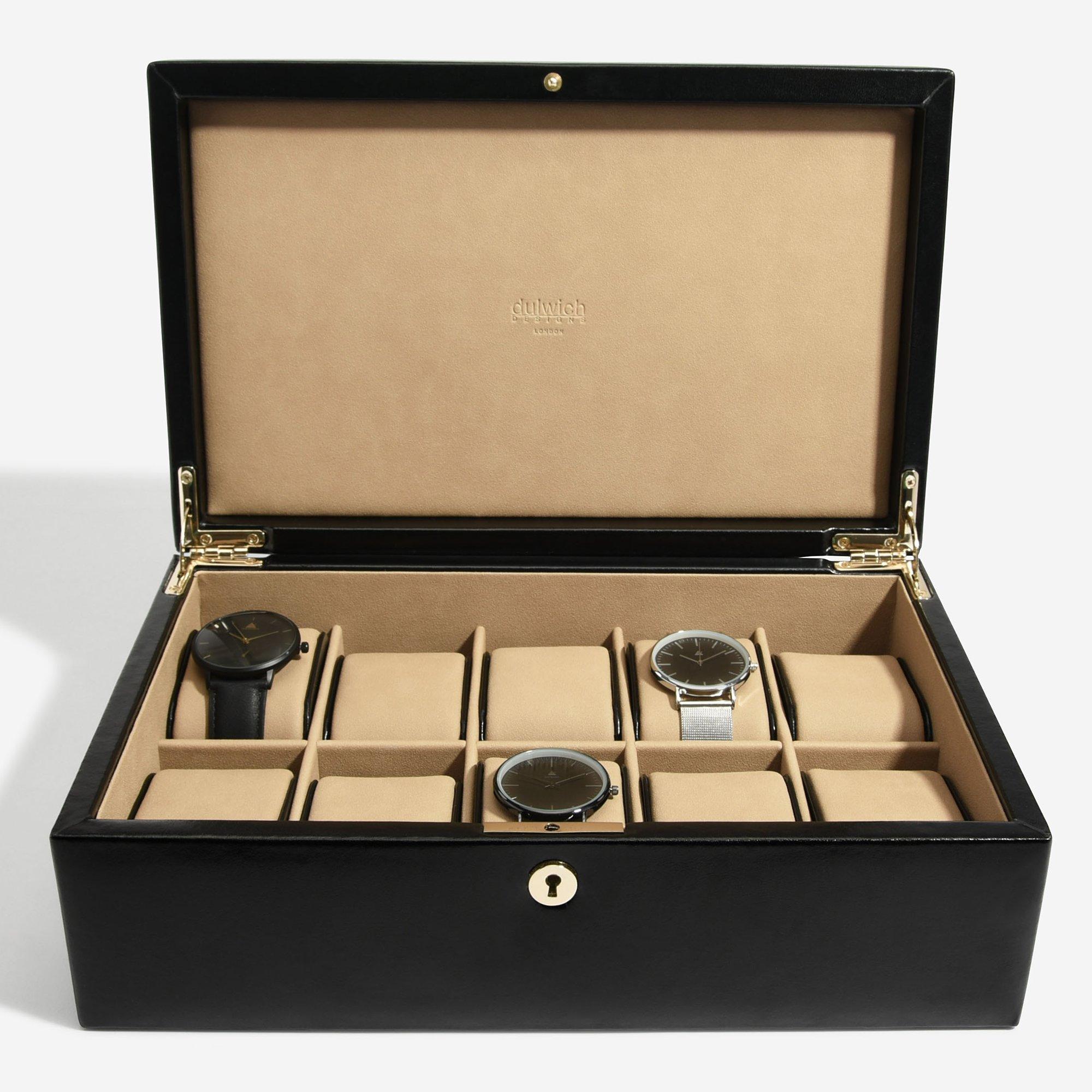 Dulwich Designs Windsor leather 10 piece watch box, imported from the UK